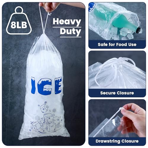 150 Pack Ice Bags 5lb with Drawstring Ice Bags for Ice Machine Thick Plastic Bags for Ice Reusable Ice Storage Bags Portable Heavy-Duty Ice Cub Bags for Freezer, 5LB - style: 5 lb