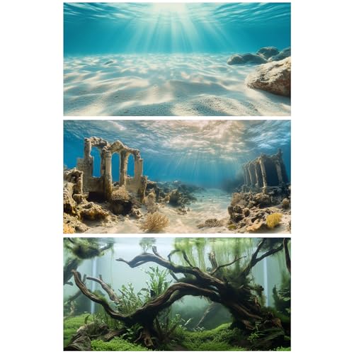 3 Pack Aquarium Background, 24x12 inches Polyester Aquarium Background, Cloth Fish Tank Background, Undersea Ruins Floor Sunshines & Tree Wood Branches Aquatic Plants - size: 24x12 Inch