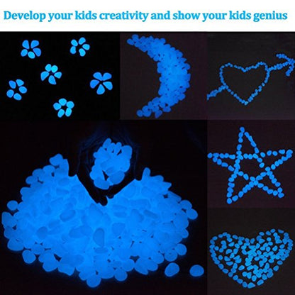 Glow Stones, Glowing in the Dark Pebbles 150pcs for Walkways, Window, Yard Grass, Driveway, Outdoor Decor DIY Decorative Gravel Stones, Fish Tank Decoration (Blue)