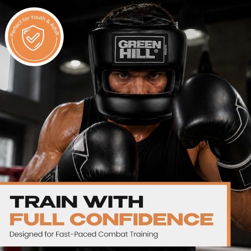 Green Hill Castle Boxing Headgear, Shock Absorption, Secure Fit,Boxing Gear | Boxing Head Guard, MMA Headgear, Muay Thai Headgear, Sparring Headgear, Boxing Protective Gear, Martial Arts Headgear