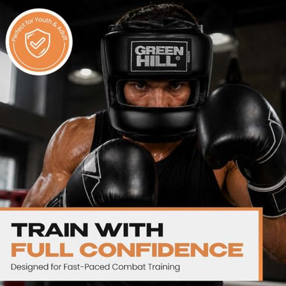 Green Hill Castle Boxing Headgear, Shock Absorption, Secure Fit,Boxing Gear | Boxing Head Guard, MMA Headgear, Muay Thai Headgear, Sparring Headgear, Boxing Protective Gear, Martial Arts Headgear