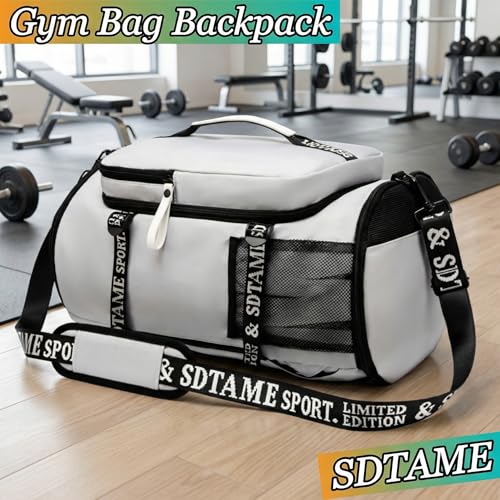 SDTAME Gym Duffel Backpack with Shoe Pocket & Laptop Sleeve - color: Grey
