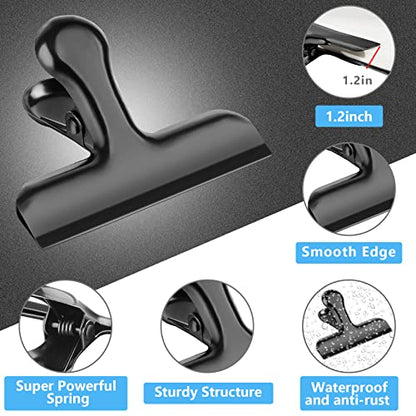 Bag Clips, Heavy Duty Stainless Steel Chip Clips, 8 Pack Food Bags Clamp Great for Kitchen Office to Seal Coffee Bags, Paper Sheets - Pack of 8 - color: Black, size: Set of 8
