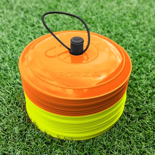 FORZA Flat Training Marker Cones | Durable Multi-Colored Sports Marker Cones for Sports & Fitness Drills - Pack of 50 - color: Orange & Yellow