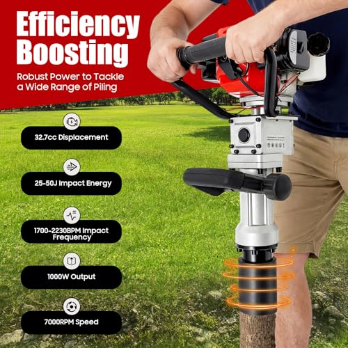 Bepritm Gas Powered T Post Driver, 32.7CC 2-Stroke Fence Post Pile Driver Gasoline Piling w/Conversion Head and Two Sleeves, 7000RPM Portable Petrol Piledriver (32.7CC 2 Stroke Style A) - color: 32.7cc 2 Stroke Style a