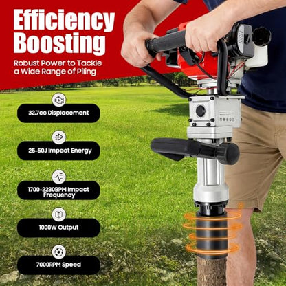Bepritm Gas Powered T Post Driver, 32.7CC 2-Stroke Fence Post Pile Driver Gasoline Piling w/Conversion Head and Two Sleeves, 7000RPM Portable Petrol Piledriver (32.7CC 2 Stroke Style A) - color: 32.7cc 2 Stroke Style a