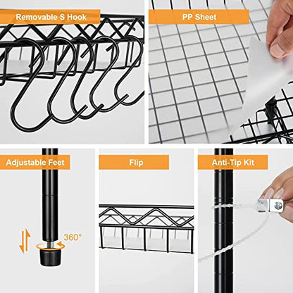 Storage Shelves, 4-Tier Wire Shelving Unit with Baskets Storage Rack Corner Shelf Shelving Adjustable Storage Shelf, 11.8" D x 15.7" W x 47" H, Black - size: 4-Black Net basket rack