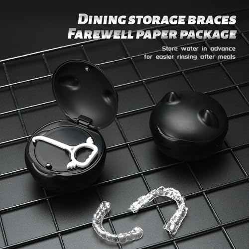 Retainer Case Denture Bath Case Basket Mirror Leak-proof Black Cat - color: Black Cat