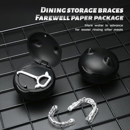 Retainer Case Denture Bath Case Basket Mirror Leak-proof Black Cat - color: Black Cat