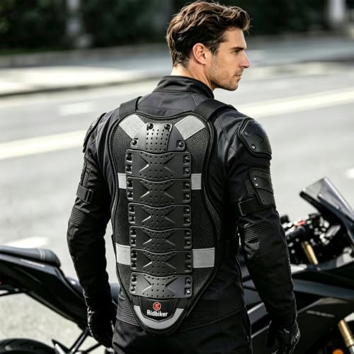RIDBIKER Chest Protector Motorcycle, Dirt Bike Gear Body Armor Vest Spine Back Protector for Motocross Off-Road (Reflective at Night) (Black, XL) - size: X-Large