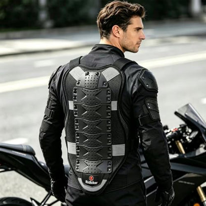 RIDBIKER Chest Protector Motorcycle, Dirt Bike Gear Body Armor Vest Spine Back Protector for Motocross Off-Road (Reflective at Night) (Black, M) - size: Medium