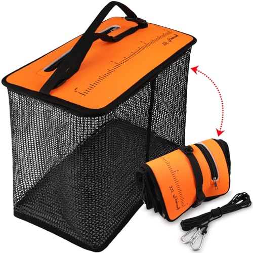 Floating Fishing Basket, Collapsible Fish Basket Portable Fishing Net Quick-Drying Rubber Coated Fishing Bait Storage Cage 3.5-10 Gallons - color: Oragne-15.7*9.4*14.9in, size: 10 Gallons