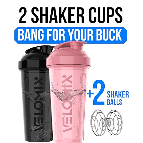 VELOMIX 2 Pack 28oz Protein Shaker Bottle for Protein Mixes, Pink/Black - color: A6) Pink / Black