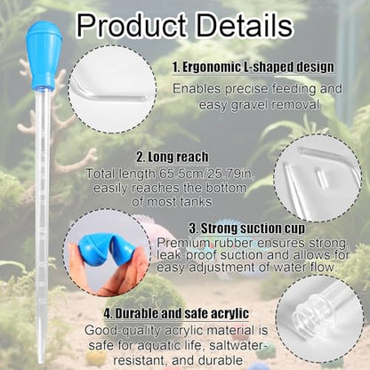 2pcs 50ml Aquarium Coral Fish Feeder, 65.5cm/27.79in Extra Long Turkey Baster with L-Shaped Extension Siphon Dropper & Fish Tank Water Changer Feeding Pipe Aquarium Cleaning Tools Accessories