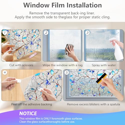 NINETREX Window Privacy Film, Frosted Window Tint Heat Control UV Blocking with Static Cling Removable for Home, Bathroom, Kitchen, Glass Door and Car Decor, Renter Friendly, 17.5 x 78.7 inches