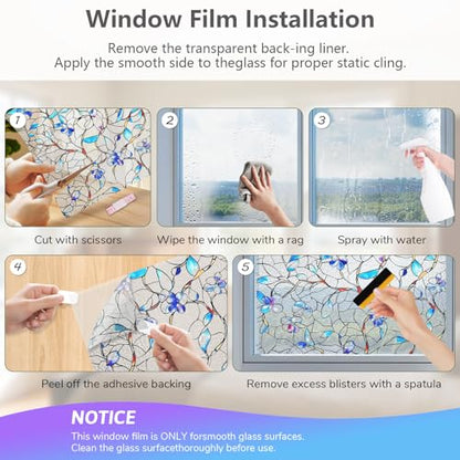 NINETREX Window Privacy Film, Frosted Window Tint Heat Control UV Blocking with Static Cling Removable for Home, Bathroom, Kitchen, Glass Door and Car Decor, Renter Friendly, 17.5 x 78.7 inches