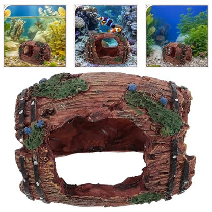 BETOOKY Barrel-Shaped Fish Shrimp Hiding House Resin Aquarium Decoration Large Red Shelter Ornament for Freshwater Fish Tank Landscaping and Betta Hideout