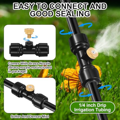 30 Pcs 1/4" Drip Irrigation Tee Connectors for Tube Quick Connect Parts Fittings for 1/4 Inch(6.35mm) Tubing or Sprinkler(Pom,Misting Nozzle,Black) - size: Black, style: Misting Nozzle