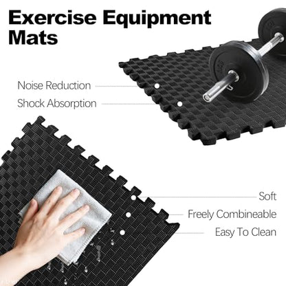 Elevon Puzzle Exercise Gym Flooring Mat,1" Thick EVA Interlocking Foam 18 Tiles Workout Mat for Home Gym, 72 Sq Ft, Midnight, Cushioned, Shock Absorbing