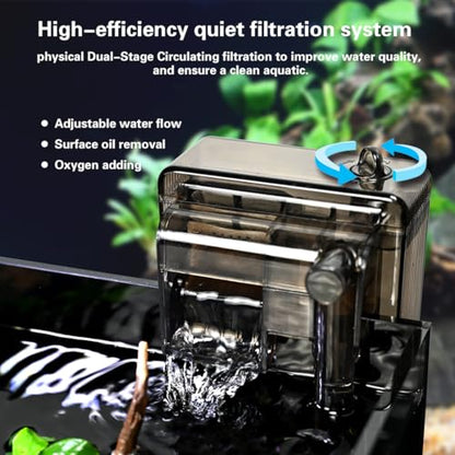 Glass Fish Tank Kit,2.8 Gallon Fish Tank,Small Aquarium, Ultra-Clear Nano Aquarium,Betta Fish Tank,Small Fish Tank,Aquarium Starter kit,Desktop Fish Tank,with Light and Filter