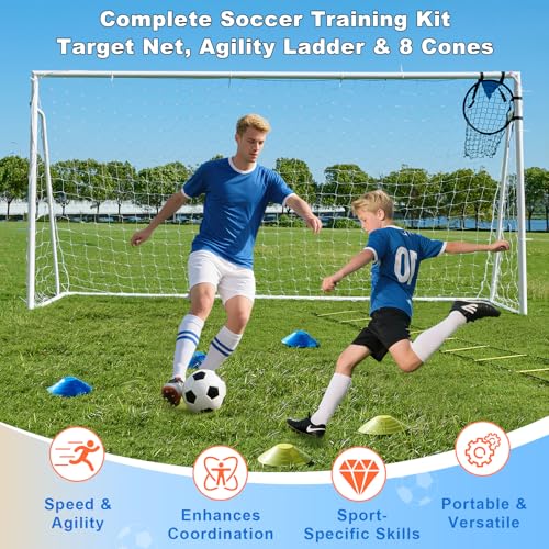 Soccer Goals for Backyard Soccer Goal 12x6 Big 10x6.5 8x6 6x4FT Soccer Goals for Youth Adults and Kids Large Metal 2" Goal Post with Agility Ladder and Target Net Soccer Cones Practice Equipment - size: 6×4 FT