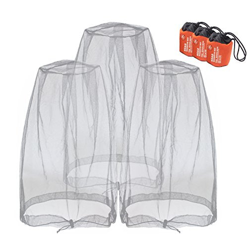 Mosquito Head Mesh Nets Gnat Face Netting for No See Ums Insects Bugs Gnats Biting Midges from Any Outdoor Activities, Works Over Most Hats Comes with Free Stock Pouches (3pcs, Grey) - color: Gray