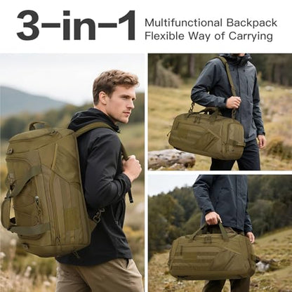 3-in-1 Tactical Gym & Travel Duffle Bag Backpack Men Multi-Functional 45L Military Sports Duffle Bag with Shoe Compartment & Wet Pocket for Workout Weekender Overnight Bag with Molle Webbing, Brown - color: Brown