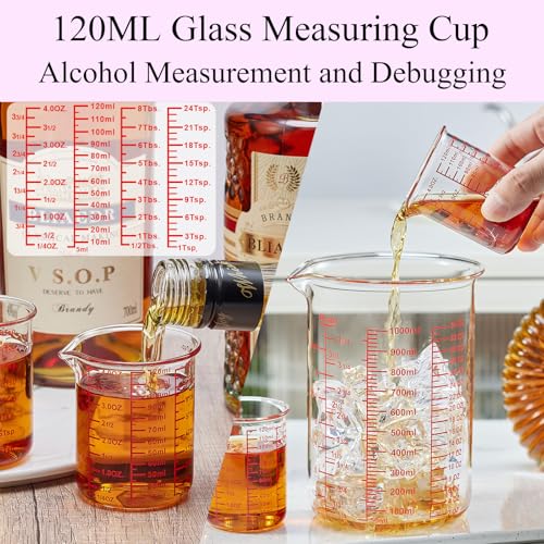 Ackers 7-Piece Glass Measuring Cup Set, Borosilicate Beaker Style Nesting Liquid Measuring Cups