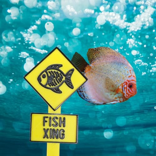 Funny Fish Tank Decor Fish Crossing Street Sign Aquarium Decoration, Yellow Betta Tank Decor with Skeleton Design