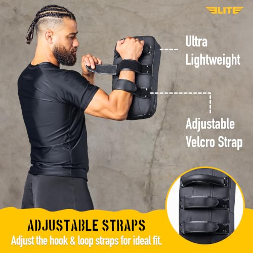 Elite Sports Pre-Curved Muay Thai Kickboxing Training Pad for Kickboxing,MMA,Taekwondo,Karate. Ideal for Punches,Knees, and Kicks in Martial Arts Training (ONE PAD ONLY) - color: Solid Black