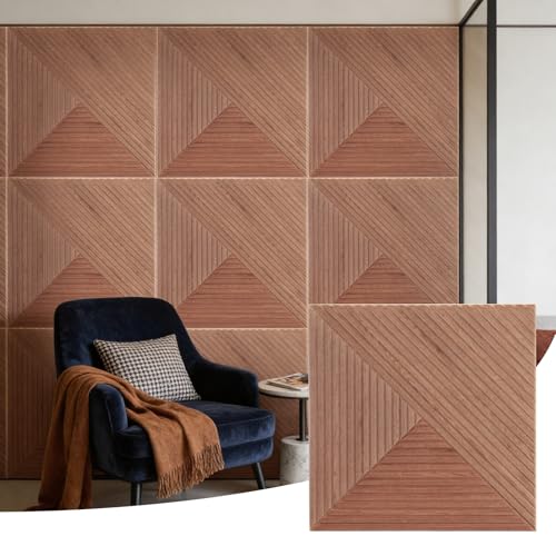 6 PCS Acoustical Wall Panels，23.6 x 23.6 Inch Self-adhesive Sound Absorbing Panels Decorative, Wood-Pattern Printing Soundproof Wall Panel for Home Office Studio,patchwork three-color - color: patchwork three-color