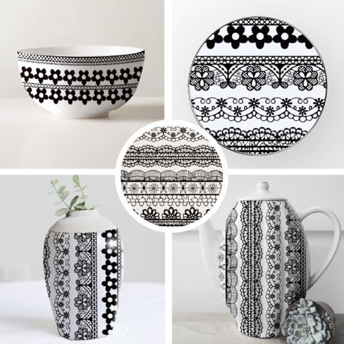 SUPERDANT 4PCS Lace Underglaze Paper Transfer 7 Style Lace Transfer Paper for Clay Ceramic Porcelain Under Glaze Transfers for Pottery Enamel Decals Black Underglaze Decal Papers Handcrafted Gifts - style: Lace