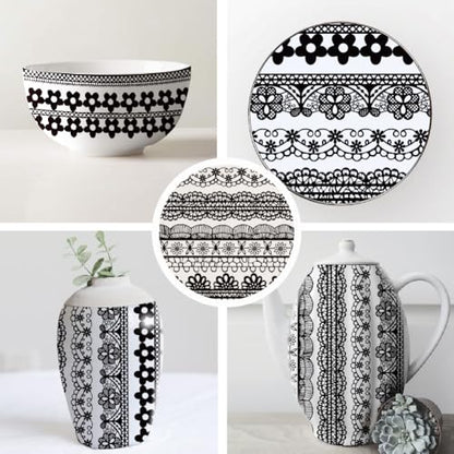 SUPERDANT 4PCS Lace Underglaze Paper Transfer 7 Style Lace Transfer Paper for Clay Ceramic Porcelain Under Glaze Transfers for Pottery Enamel Decals Black Underglaze Decal Papers Handcrafted Gifts - style: Lace
