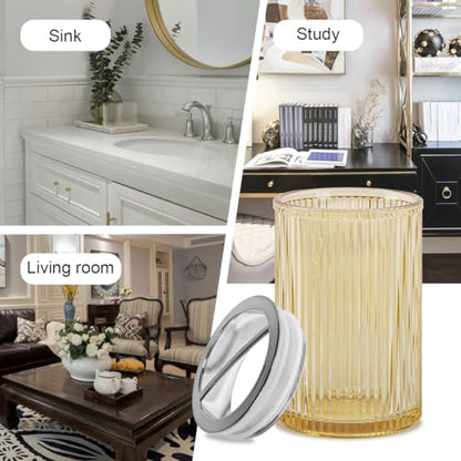 Toothbrush Holders for Bathrooms, 2pcs Glass Toothbrush Holder, 12oz Bathroom Tumbler and Mouthwash Cup, Tooth Brush and Toothpaste Organizer for Bathroom Vanity Countertop (Amber Silver) - color: Amber Silver