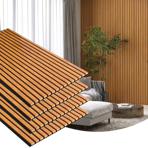 4 Pack Wood Finish Accent Wall Panels, 3D Slat Acoustic Paneling for Recording Studio, Office, Living Room Interior Decoration (Natural Walnut, 48"L x 24"W) - color: Natural Walnut, size: 4pcs - 48"L x 24"W