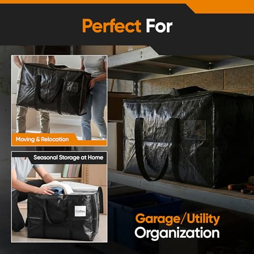 HOLDN’ STORAGE 10 Pack Large Moving Bags, 30 Gallon Heavy-Duty Storage Totes with Dual Zippers, Water-Resistant Reusable Bags for Clothes, Bedding, Books, 66 lb Capacity