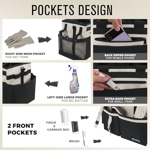 Compact Wearable Cleaning Caddy, Small Cleaning Supplies Organizer with Handle & Shoulder Straps for Housekeepers, under Sink & Car Cleaning Tool Organizers Bag, Cream White - color: CreamWhite