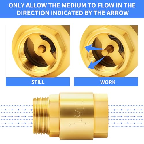 ChillWaves Brass In-Line Spring Check Valve 1-1/2" NPT Male x 1-1/2" NPT Female Thread, One-Way Non-return Vertical Check Valve for Backflow Prevention(1-PACK) - size: 1-1/2" MNPT x 1-1/2" FNPT, style: PACK OF 1