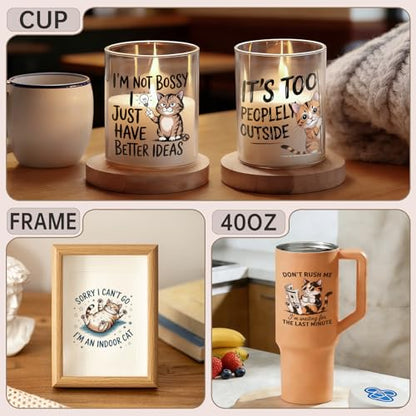 12 PCS UV DTF Cup Wrap Stickers, Funny Cat Sarcastic Quotes Rub on Transfers for Crafts, Permanent DIY Transfer Decals for 16oz Libbey Glass Cans, Mugs, Candles, Easy to Apply Art Stickers - style: Funny Cat Sarcastic Quotes