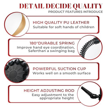 Boxing bar Reflex Speed Bag Punching Bag Free Standing Boxing Bag with Adjustable Height & Reinforced Spring Strong Durable Relief Stress Ball for MMA WWE Exercise（Black White Gold）