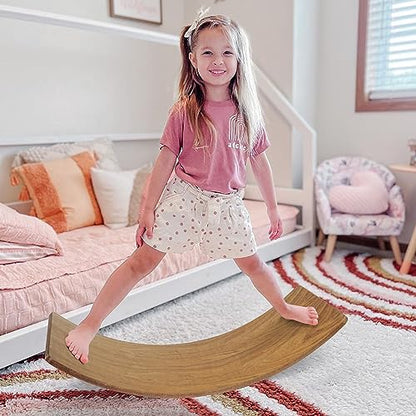 Gentle Monster Wobble Balance Board, Wooden Montessori Toy Rocker Board Natural Wood Kids Toddler Open Ended Learning Toy Yoga Curvy Board for Adult Office Classroom Christmas Gifts - color: Brown