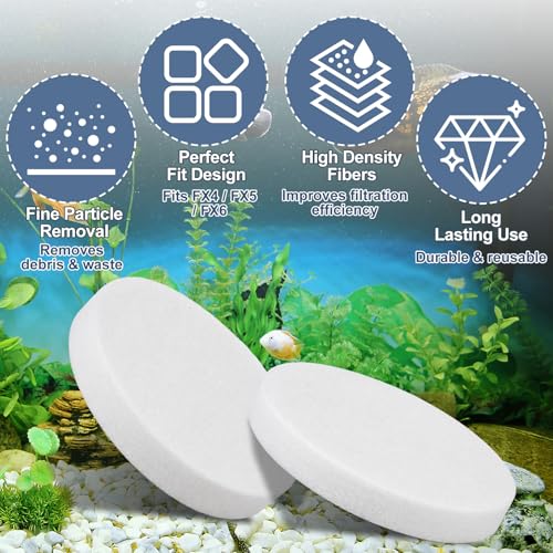Fine Filter Water Polishing Pads Compatible with Fluval FX4 FX5 FX6, Aquarium Filter Media Replacement, High Density, Snug Fit No Bypass, 6 Pack