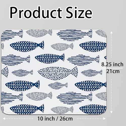 Navy Blue Fish Mouse Pad for Desk,Cute Coastal Desk Mat Gaming Mouse Mat for Home Office,Boho Blue and White Mouse Pad for Women Girls 8.25x10In - color: Navy Blue Fish