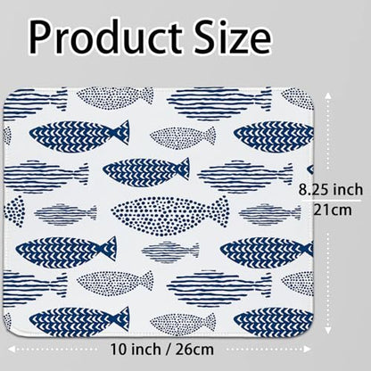 Navy Blue Fish Mouse Pad for Desk,Cute Coastal Desk Mat Gaming Mouse Mat for Home Office,Boho Blue and White Mouse Pad for Women Girls 8.25x10In - color: Navy Blue Fish