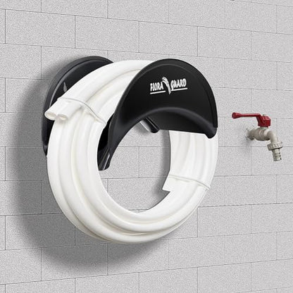 FLORA GUARD Garden Hose Holder, Heavy-Duty Hose Hanger, Holds Up to 125 ft, Garden Rack Wall Mount for Outside, Rust and Slip Resistant, Black - color: Black