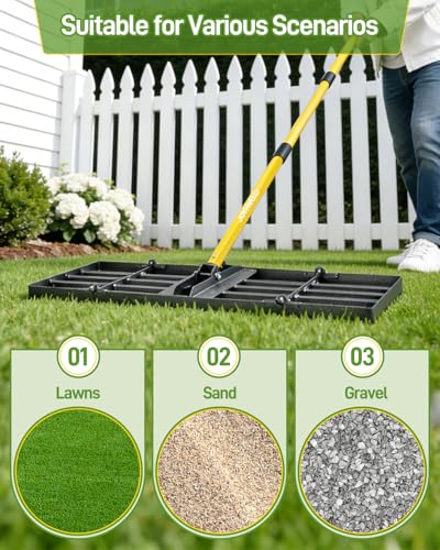 Lawn Leveling Rake, 48 Inch Yard Lawn Leveling for Soil with 78" Adjustable Steel Handle, Heavy Duty Effort Saving Landscape Lawn Leveler for Yard Garden Golf Course Soil Sand Dirt Grass - size: 48in