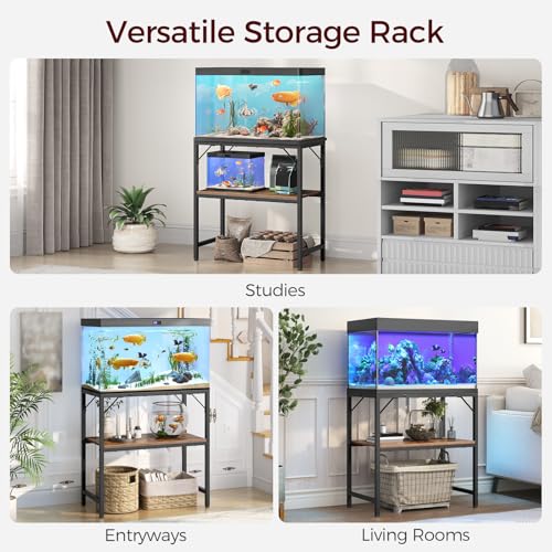 MAHANCRIS Fish Tank Stand and Dog Crate Furniture Bundle, 20 Gallon Aquarium Stand with 2-Tier Storage Shelves, 48.8" Tall Double Dog Kennel Furniture for 2 Dogs, for Home Office, FTHR2001-DCHR5401