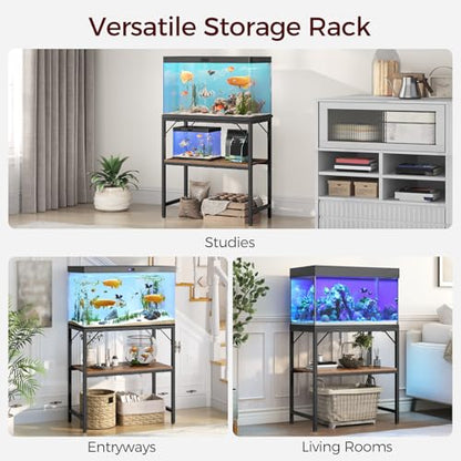 MAHANCRIS Fish Tank Stand and Dog Crate Furniture Bundle, 20 Gallon Aquarium Stand with 2-Tier Storage Shelves, 48.8" Tall Double Dog Kennel Furniture for 2 Dogs, for Home Office, FTHR2001-DCHR5401
