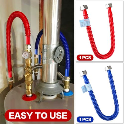 Upgrade 2 Pack Hot & Cold Water Heater Hose 3/4" FIP x 24" Length, Flexible Stainless Steel Corrugated Water Line Connector with Red & Blue Rubber Coated - size: red+blue 3/4"Fx3/4"F, 24"L(0.7"ID)