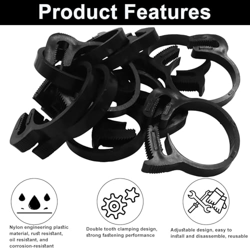 Murtenze 12 Pack Double Gripping Nylon Hose Clamps, Adjustable Plastic Snap Grip Hose Clamps for Connecting Fastening Pipes (31.5-34mm (1.25inch)) - size: 31.5-34mm (1.25inch)-12Pcs